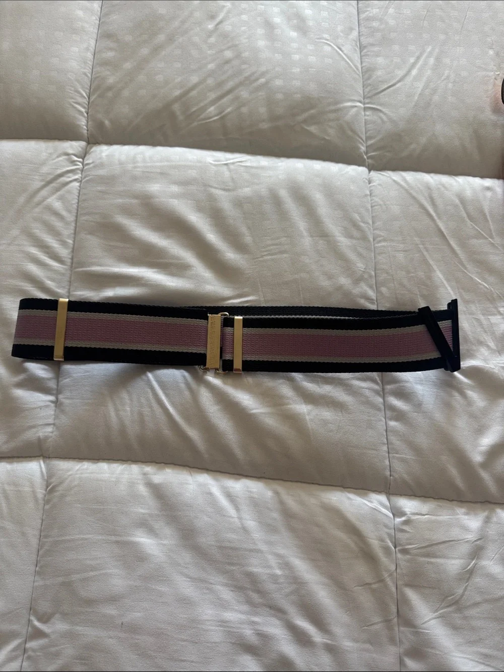 Authentic Versace Pink and Black Elastic Waist Belt with Gold Hardware